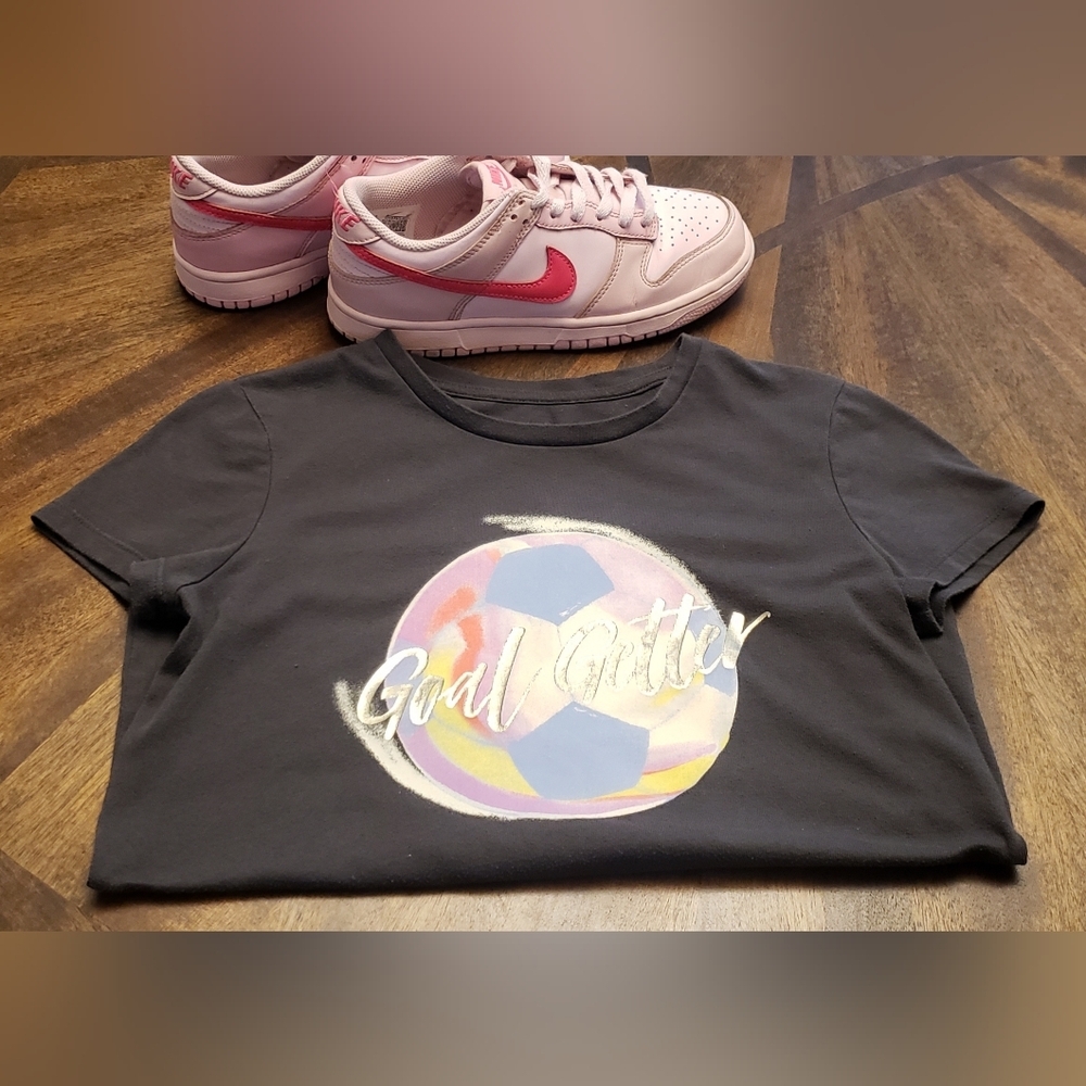 Old Navy Girls Soccer Graphic Tee "Goal Getter" Size L (10-12) Grey